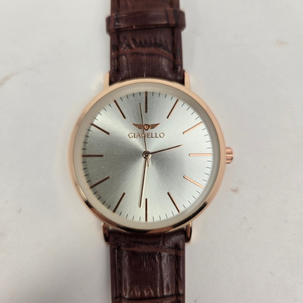 Gianello GNL7714RG Mens Watch Rose Gold Case Brown Leather Strap Japan Movt